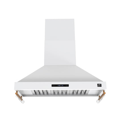 FORNO Venezia 48" 900 CFM Wall Mount Ducted Range Hood with Touch Controls and LED Lights in White with Antique Brass Accents, FRHWM5503-48WHT