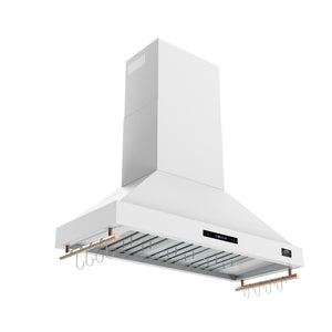 FORNO Venezia 48" 900 CFM Wall Mount Ducted Range Hood with Touch Controls and LED Lights in White with Antique Brass Accents, FRHWM5503-48WHT