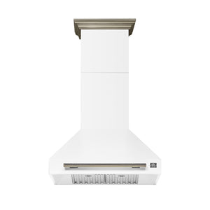FORNO Aria 30" 600 CFM Wall Mount Range Hood with White Hood and Antique Brass Accents, FRHWM5095-30WHT