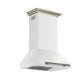 FORNO Aria 30" 600 CFM Convertible Wall Mount Range Hood with White Hood and Antique Brass Accents, FRHWM5095-30WHT