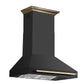 FORNO Aria 36" 1200 CFM Convertible Wall Mount Range Hood with Black Hood and Antique Brass Accents, FRHWM5095-36BLK