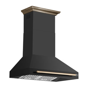 FORNO Aria 36" 1200 CFM Convertible Wall Mount Range Hood with Black Hood and Antique Brass Accents, FRHWM5095-36BLK