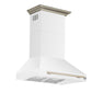 FORNO Aria 36" 1200 CFM Convertible Wall Mount Range Hood with White Hood and Antique Brass Accents, FRHWM5095-36WHT