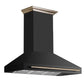 FORNO Aria 48" 1200 CFM Convertible Wall Mount Range Hood with Black Hood and Antique Brass Accents, FRHWM5095-48BLK