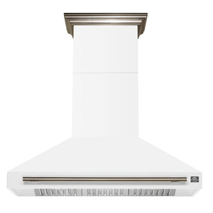 FORNO Aria 48" 1200 CFM Convertible Wall Mount Range Hood with White Hood and Antique Brass Accents, FRHWM5095-48WHT