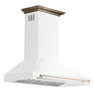 FORNO Aria 48" 1200 CFM Convertible Wall Mount Range Hood with White Hood and Antique Brass Accents, FRHWM5095-48WHT
