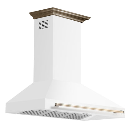 FORNO Aria 48" 1200 CFM Convertible Wall Mount Range Hood with White Hood and Antique Brass Accents, FRHWM5095-48WHT