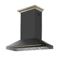 FORNO Aria 60" 1200 CFM Convertible Wall Mount Range Hood with Black Hood and Antique Brass Accents, FRHWM5095-60BLK