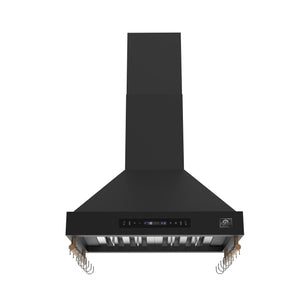 FORNO Venezia 30" 370 CFM Wall Mount Ducted Range Hood with Touch Controls and LED Lights in Black with Antique Brass Accents, FRHWM5503-30BLK