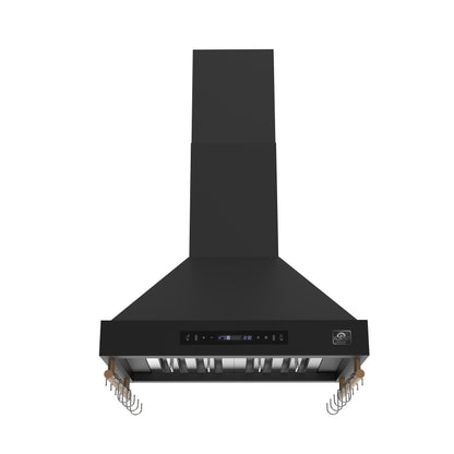 FORNO Venezia 30" 370 CFM Wall Mount Ducted Range Hood with Touch Controls and LED Lights in Black with Antique Brass Accents, FRHWM5503-30BLK