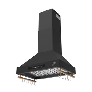 FORNO Venezia 30" 370 CFM Wall Mount Ducted Range Hood with Touch Controls and LED Lights in Black with Antique Brass Accents, FRHWM5503-30BLK