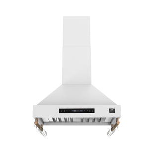 FORNO Venezia 30" 370 CFM Wall Mount Ducted Range Hood with Touch Controls and LED Lights in White with Antique Brass Accents, FRHWM5503-30WHT