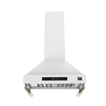 FORNO Venezia 30" 370 CFM Wall Mount Ducted Range Hood with Touch Controls and LED Lights in White with Antique Brass Accents, FRHWM5503-30WHT