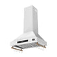 FORNO Venezia 30" 370 CFM Wall Mount Ducted Range Hood with Touch Controls and LED Lights in White with Antique Brass Accents, FRHWM5503-30WHT