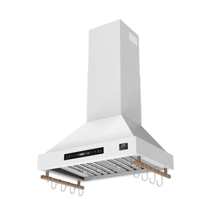 FORNO Venezia 30" 370 CFM Wall Mount Ducted Range Hood with Touch Controls and LED Lights in White with Antique Brass Accents, FRHWM5503-30WHT
