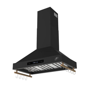 FORNO Venezia 36" 370 CFM Wall Mount Ducted Range Hood with Touch Controls and LED Lights in Black with Antique Brass Accents, FRHWM5503-36BLK