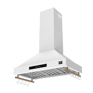FORNO Venezia 36" 370 CFM Wall Mount Ducted Range Hood with Touch Controls and LED Lights in White with Antique Brass Accents, FRHWM5503-36WHT