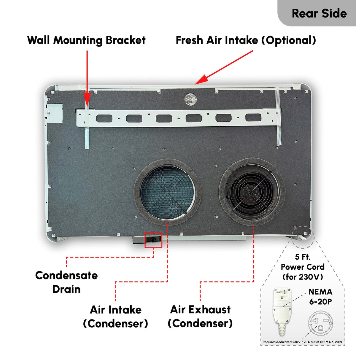 Pioneer all-in-one console heat pump rear and side view