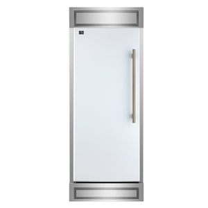 FORNO Maderno 32" 13.6 cu.ft. Left Swing Convertible Refrigerator and Freezer with Modern Trim Kit in White with Antique Brass Handles, FFFFD1722-32LMG-WHT