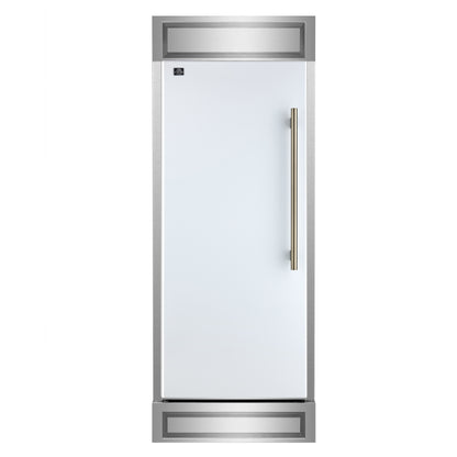 FORNO Maderno 32" 13.6 cu.ft. Left Swing Convertible Refrigerator and Freezer with Modern Trim Kit in White with Antique Brass Handles, FFFFD1722-32LMG-WHT