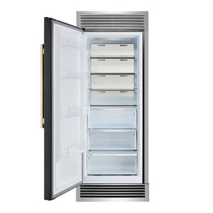 FORNO Maderno 32" 13.6 cu.ft. Left Swing Built-In Convertible Refrigerator/Freezer in Black with Antique Brass Handle and Grill Trim, FFFFD1722-32LSG-BLK