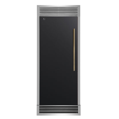 FORNO Maderno 32" 13.6 cu.ft. Left Swing Built-In Convertible Refrigerator/Freezer in Black with Antique Brass Handle and Grill Trim, FFFFD1722-32LSG-BLK