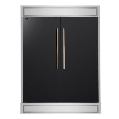 FORNO Maderno 60" 27.2 cu. ft. Convertible Refrigerator and Freezer with Modern Trim Kit in Black with Antique Brass Handles, FFFFD1722-60MG-BLK