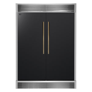 FORNO Maderno 60" 27.2 cu. ft. Convertible Refrigerator and Freezer with Grill Trim Kit in Black with Antique Brass Handles, FFFFD1722-60SG-BLK