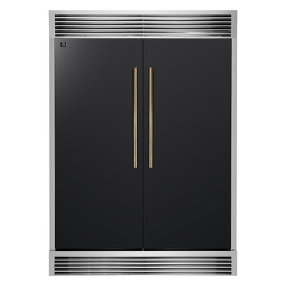 FORNO Maderno 60" 27.2 cu. ft. Convertible Refrigerator and Freezer with Grill Trim Kit in Black with Antique Brass Handles, FFFFD1722-60SG-BLK