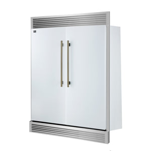 FORNO Maderno 60" 27.2 cu.ft. Convertible Refrigerator and Freezer with Grill Trim Kit in White with Antique Brass Handles, FFFFD1722-60SG-WHT