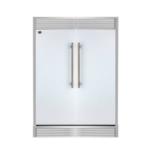 FORNO Maderno 60" 27.2 cu.ft. Convertible Refrigerator and Freezer with Grill Trim Kit in White with Antique Brass Handles, FFFFD1722-60SG-WHT
