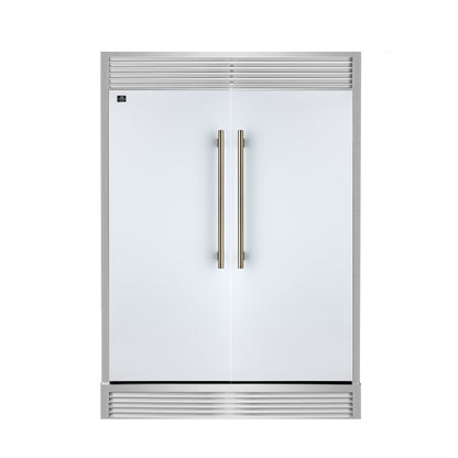 FORNO Maderno 60" 27.2 cu.ft. Convertible Refrigerator and Freezer with Grill Trim Kit in White with Antique Brass Handles, FFFFD1722-60SG-WHT