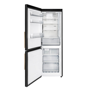 FORNO Custodia 23.4" 10.3 cu. ft. Left Swing Refrigerator with Bottom Freezer and Ice Maker in Black with Antique Brass Accents, FFFFD1766-24BLK-LS