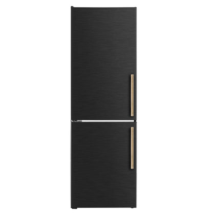 FORNO Custodia 23.4" 10.3 cu. ft. Left Swing Refrigerator with Bottom Freezer and Ice Maker in Black with Antique Brass Accents, FFFFD1766-24BLK-LS