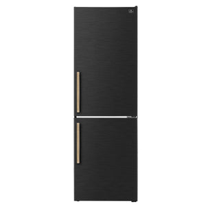 FORNO Custodia 23.4" 10.3 cu. ft. Right Swing Refrigerator with Bottom Freezer in Black with Antique Brass Accents, FFFFD1766-24BLK-RS