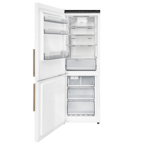 FORNO Custodia 23.4" 10.3 cu. ft. Left Swing Refrigerator with Bottom Freezer and Ice Maker in White with Antique Brass Accents, FFFFD1766-24WHT-LS