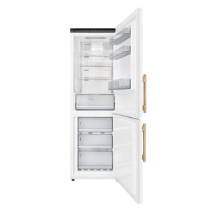 FORNO Custodia 23.4" 10.3 cu. ft. Right Swing Refrigerator with Bottom Freezer in White with Antique Brass Accents, FFFFD1766-24WHT-RS