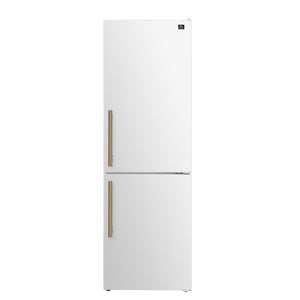 FORNO Custodia 23.4" 10.3 cu. ft. Right Swing Refrigerator with Bottom Freezer in White with Antique Brass Accents, FFFFD1766-24WHT-RS