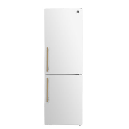 FORNO Custodia 23.4" 10.3 cu. ft. Right Swing Refrigerator with Bottom Freezer in White with Antique Brass Accents, FFFFD1766-24WHT-RS