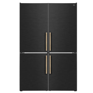 FORNO Custodia 46.8" 20.6 cu. ft. Refrigerator with Bottom Freezer and Ice Maker in Black with Antique Brass Accents, FFFFD1766-48BLK