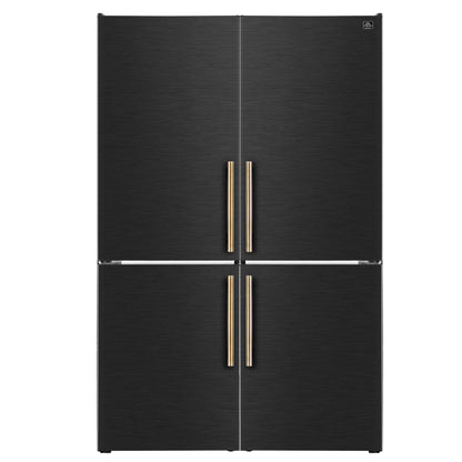 FORNO Custodia 46.8" 20.6 cu. ft. Refrigerator with Bottom Freezer and Ice Maker in Black with Antique Brass Accents, FFFFD1766-48BLK