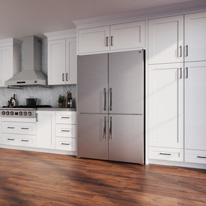 FORNO Appliance Package - 48" French Door Gas Range, Range Hood, 46.8" Custodia Refrigerator with Bottom Freezer and Ice Maker, Dishwasher, 24" Microwave Drawer in Stainless Steel, AP-FFSGS6460-48-D