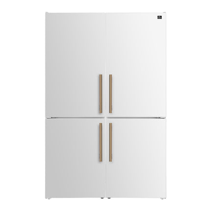 FORNO Custodia 46.8" 20.6 cu. ft. Refrigerator with Bottom Freezer and Ice Maker in White with Antique Brass Accents, FFFFD1766-48WHT