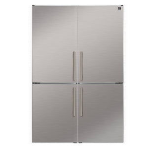 FORNO Appliance Package - 60" Chef Door Gas Range, Range Hood, 46.8" Custodia Refrigerator with Bottom Freezer and Ice Maker, Dishwasher, 24" Microwave Drawer in Stainless Steel, AP-FFSGS6260-60-D