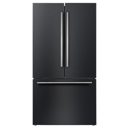 FORNO Rivello 36" French Door Standard Depth Refrigerator with Water and Ice Dispenser in Black with Stainless Steel Accents, FFFFD1783-36BLK