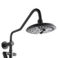 FORNO AcquaFALL Traditional Arm Shower System with 8" 6 Function Rainfall Shower Head, 5-in-1 Handheld Shower and 3 Function Body Jet in Matte Black