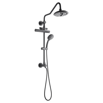 FORNO AcquaFALL Traditional Arm Shower System with 8" 6 Function Rainfall Shower Head, 5-in-1 Handheld Shower and 3 Function Body Jet in Matte Black