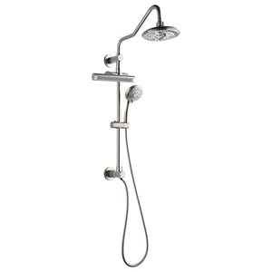 FORNO AcquaFALL Traditional Arm Shower System with 8" 6 Function Rainfall Shower Head, 5-in-1 Handheld Shower and 3 Function Body Jet in Brushed Nickel