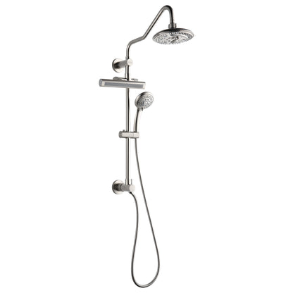 FORNO AcquaFALL Traditional Arm Shower System with 8" 6 Function Rainfall Shower Head, 5-in-1 Handheld Shower and 3 Function Body Jet in Brushed Nickel