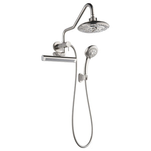 FORNO AcquaFALL Mini Spa System with 8" 6 Function Rainfall Shower Head, 5-in-1 Handheld Shower and 3 Function Body Jet in Brushed Nickel
